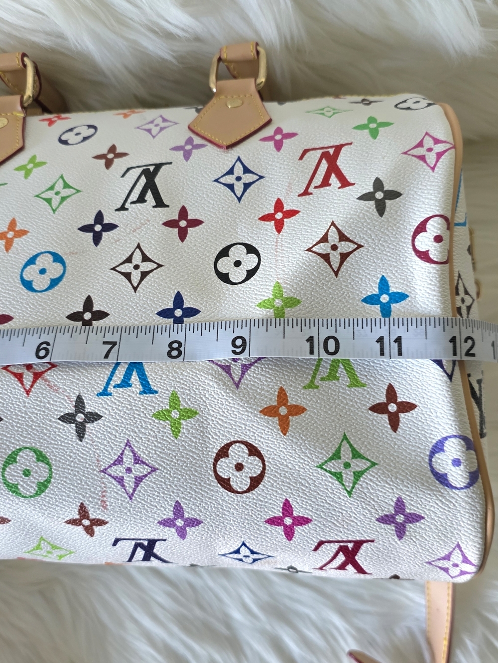 White Multicolor Monogram Crossbody Satchel - Picture 6 of 16